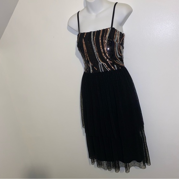 DRESS THE POPULATION Block Print Tiered Dress Black MultiColor Sequin Size XS - Picture 12 of 15